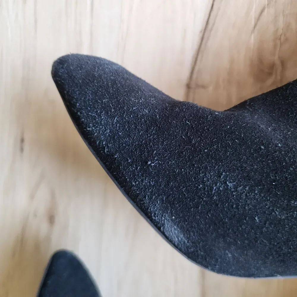 Black Suede Leather Over the Knee Block Heel Boots Sz 38 TopShop